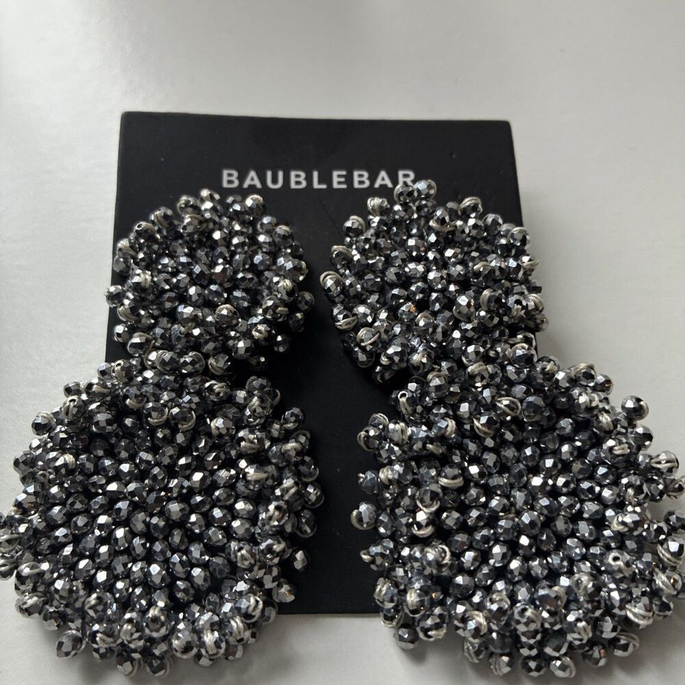 BaubleBar Silver Beaded Cluster Dangle Drop Earrings Womens Jewelry Statement